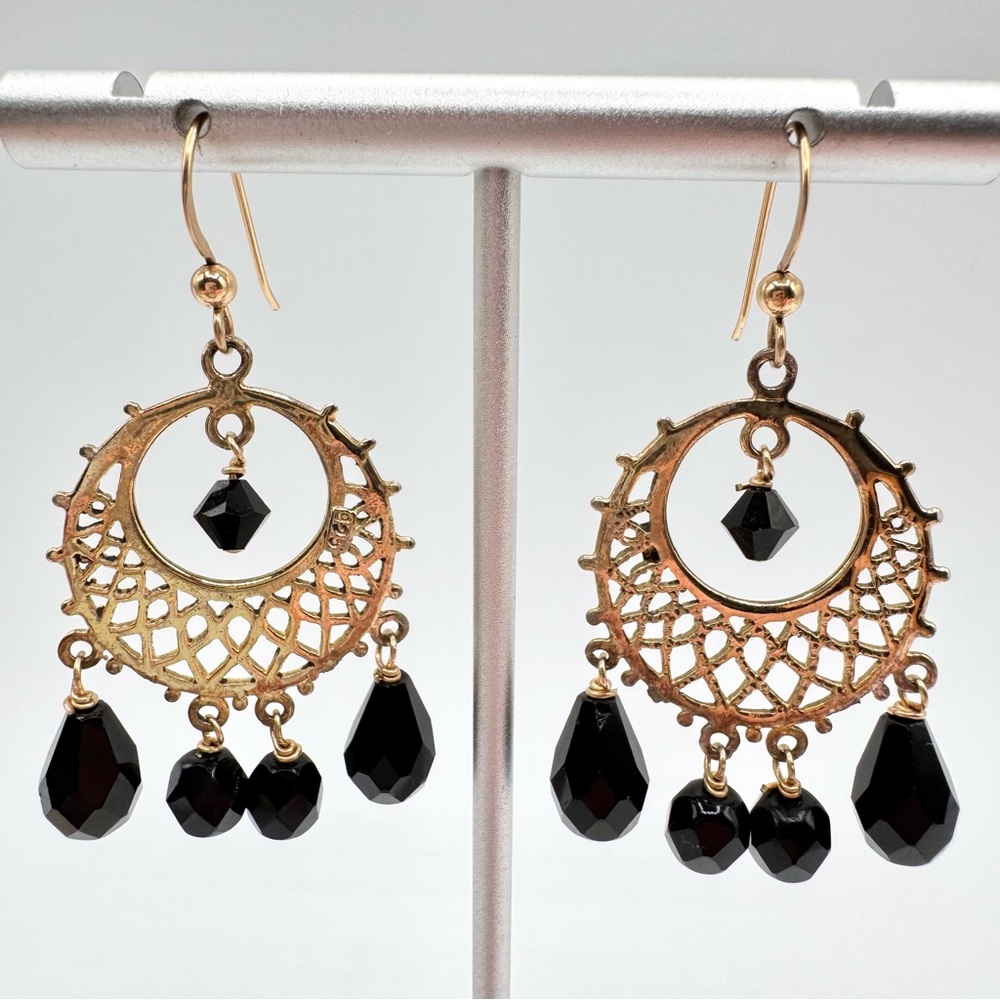 925 Filigree Chandelier Earrings Gold Tone Vermeil Boho Bohemian Ethnic Etruscan